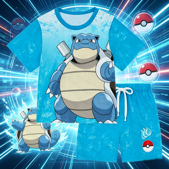Charizard Print Kids Pajamas Set Anime Pokemon Short Sleeve For Boys 2 Pieces Comfortable Kids T-shirt Set Men's Shirts and Shorts