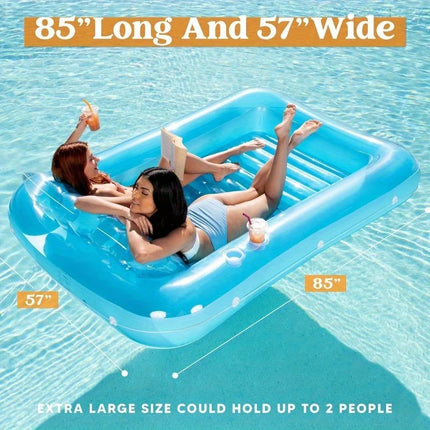 JOYFY Inflatable Tanning Pool Lounger Float 85" x 57" Extra Large Pool Floats Adult with Pillow Sunbathing Bed Lounge
