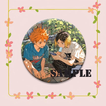 Round Snap-in Brooches Anime Haikyuu Lapel Pins Hinata Shoyo Tobio Kageyama Yu Nishinoya Cartoon Badge Backpack Accessories Gift