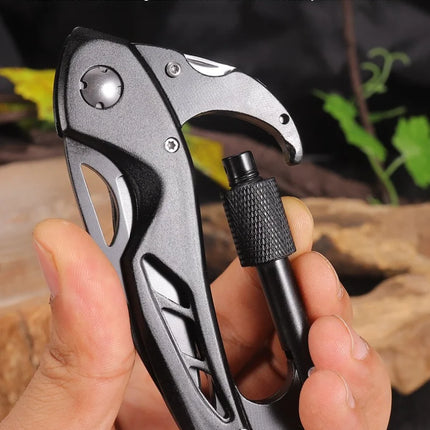 Multifunction EDC Pocket Tool Carabiner Folding Knife with Car Window Breaker Portable Outdoor Camping Utility Gadget for Travel