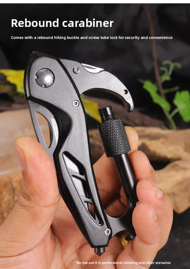 Multifunction EDC Pocket Tool Carabiner Folding Knife with Car Window Breaker Portable Outdoor Camping Utility Gadget for Travel