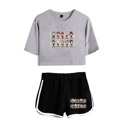Fashion Youthful Print Diabolik Lovers Short Sleeve Sexy Shorts+lovely T-shirts Dew navel Pretty Girl suits Two Piece Set