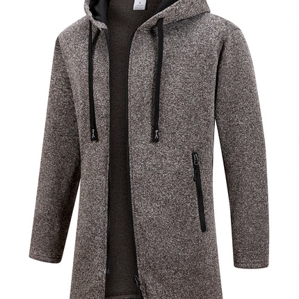 Men's Retro Zipper Jacket Mid Length Windbreaker Spring Autumn Winter Fleece Warm Jackets Fashion Casual Patchwork Yarn Coat