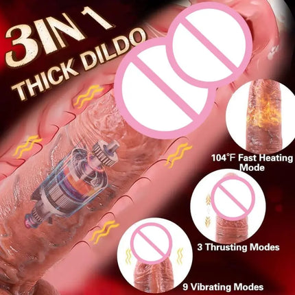 9" Thrusting Dildo Vibrator Sex Toys - Realistic Heated Liquid Silicone Dildo, Suction Cup Riding Moving Dildos for Vagina Anal