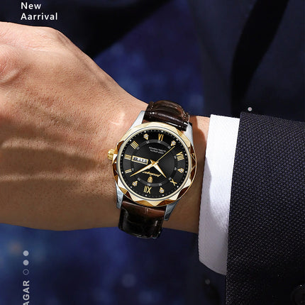 POEDAGAR Original Luxury Men's Watch Waterproof Luminous Date Week Sports Men's Watches Classic Business Quartz Leather Men Watch