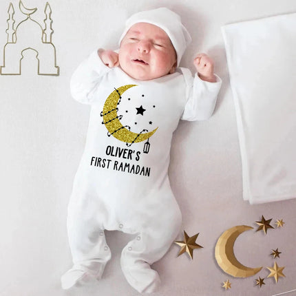 Personalized Baby First Ramadan Bodysuit Infant Long Sleeve Romper Eid Ramadan Islamic Muslim Newborn Keepsake Outfit Jumpsuit