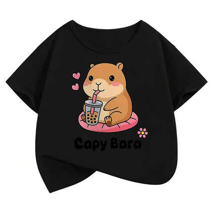 Summer Spring Short Sleeve Unisex Funny Capybara Animal Design T Shirts Kids Children's T-shirt Boys Girls Casual Top Tee Shirt