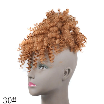Afro Puff Updo Hair Drawstring Ponytail with Bangs Black Kinky Curly Hair Bun Synthetic Hairpiece Wigs For Women Ladies