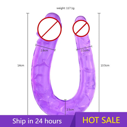 1PC Pink Soft Jelly Double Dildos Vagina Artificial Sex Toys Shop For Couple Women Gay Lesbian Masturbators Anal Plug U Shape