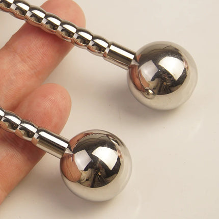 Stainless Steel Ribbed Urethral Sounding Dilator Beads, Metal Penis Plug with Cum Thru Hole,Hollow Urethra Catheter