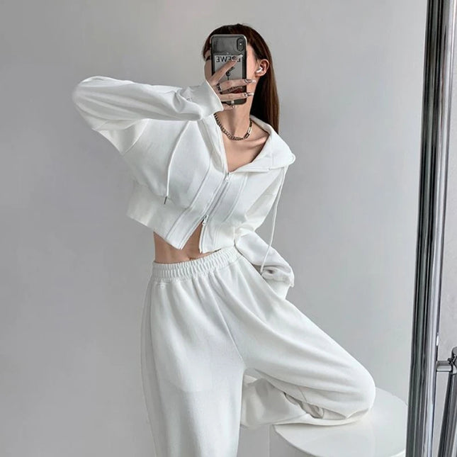 Full Zip Up Women's Hoodies Sweatshirts Plain Korean Clothing Aesthetic 90s Vintage Essential Basic Female Hooded Top Cropped