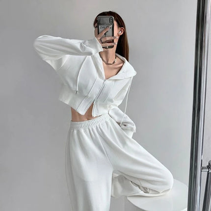 Full Zip Up Women's Hoodies Sweatshirts Plain Korean Clothing Aesthetic 90s Vintage Essential Basic Female Hooded Top Cropped