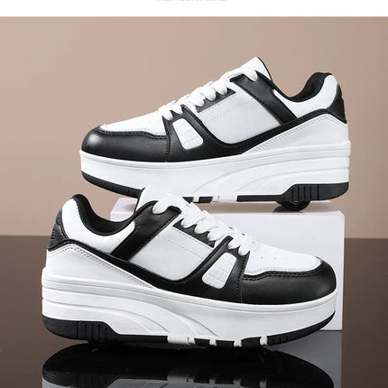 Four wheel roller shoes Boys girls walking shoes Casual outdoor sports slide and shrink school students pulleys shoes sneakers