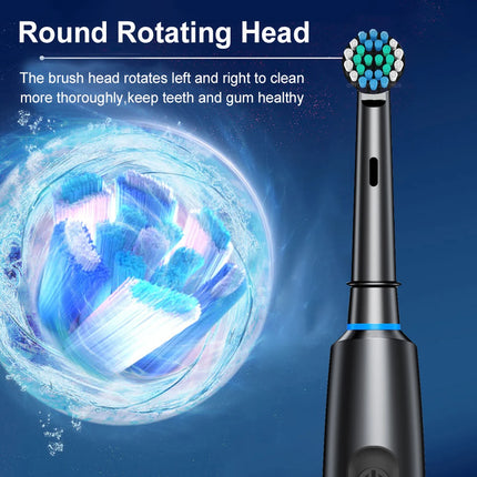 Electric Toothbrush Rotating Deep Clean Whitening Teeth for Adult Ultrasonic Toothbrush with 4/8pcs Refill Replacement Heads