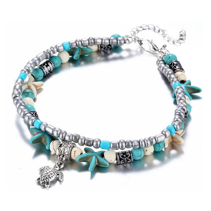 Beach Boho Wave Sea Star Dolphin Turquoise Bead Turtle Foot Chain Anklet  For Women Jewelry
