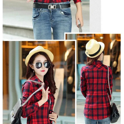Slim Fit Plaid Long Sleeve Women's Shirt Qiang Yixuan Brand Autumn New Korean Version Cotton Button-Up Shirt
