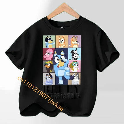 Hot Bluey Themed Kids T-Shirt Boys Girls 2026 Summer Cartoon Printing Graphic Baby Outdoors Short Sleeve Tee Daily Wear Top