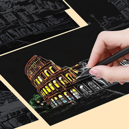 DIY 4Pcs Night Scene Art Scratch Painting Toys City Building Landscape Kids Educational Toys Birthday Gift Room Decor