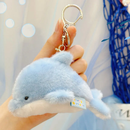 Soft Ocean Animal Keychain Small Turtle Kawaii Fluffy Whale Keyring Simulation PP Cotton Press Sound Pendant Home Decor