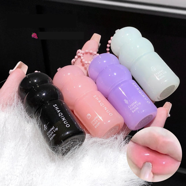 Crystal Strawberry Lip Balm Moisturizing Hydrating Lips Mask Stick Reduce Lip Lines Key Chain for Lip Care Color Changing Lipstick