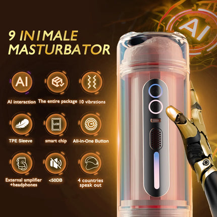 Automatic Male Masturbator Mouth Vagina Double-Headed Penetration Channel Vibrating Heating Blowjob Moaning Pocket Pussy Sex Toy