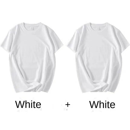 2PCS 100% Cotton Solid T-Shirts Men's and Women's Short Sleeve White Tees Casual Breathable Loose Round Neck T-shirt Couple Tops