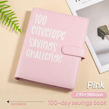 100 Envelope Savings Challenge Binder, PU Leather Budget Planner Book, Money Saving Challenge Notebook for Cash Budgeting Financial Planning