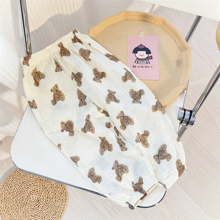 Kids Trousers Baby Summer Korean Bottoms Girls Cartoon Muslin Bloomer Children Casual Elastic Waist Playwear Fashion Clothing