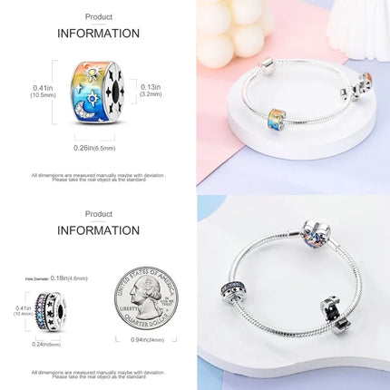 Lucky Clover Clip Charms 925 Sterling Silver Original Black Cat Stopper Clamp Silicone Spacer Charm For DIY Jewelry Bracelet