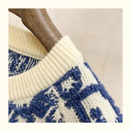 Knitted round Neck Sweater Letter Embroidery Zipper Style Color Block Casual Leisure Autumn Winter Fashion Streetwear for Youth