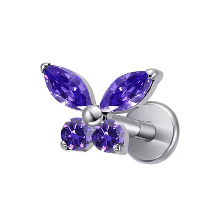 F136 Titanium Alloy Fashion Purple Zirconia Stud Earring Set with Cartilage Piercing Lip Stud and Ear Lobe Body Piercing Jewelry