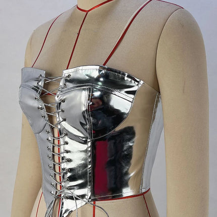 Sexy Y2K Clothes Leather Corset Crop Top Women Summer Body Night Club Party Halter Tank Top Festival Outfits Cropped Tube Tops