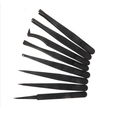8pcs/Set Anti-Static ESD Plastic Tweezers Set Curved & Straight Forceps for Electronic PCB Repair Anti-Static Hand Tools