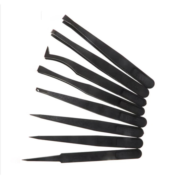 8pcs/Set Anti-Static ESD Plastic Tweezers Set Curved & Straight Forceps for Electronic PCB Repair Anti-Static Hand Tools