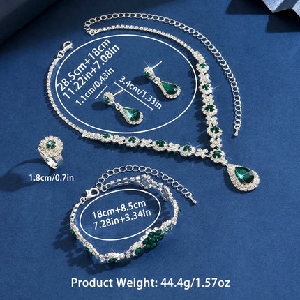 Ladies' Fashion Flower Water Drop Necklace Earrings Bracelet Jewelry Set Suitable for Wedding, Party, Festival Gifts