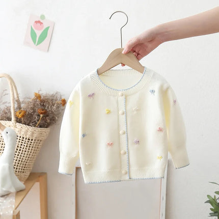 Girls Sweet Cute Embroidery Butterfly Long Sleeve Soft Warm Knitting Cardigan Kids Children Sweaters Three Colors