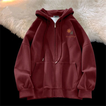 Spring And Autumn Thin Collection Fashion Trends Versatile Casual Lazy Wind 2025 New Cute Girl Zipper Printing Hooded