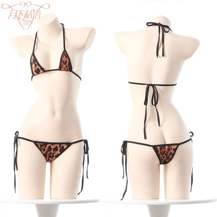 Sexy Japanese Style Mini Bandage Bikini Set Three-Point Strap Bra G-string Polyester Fabric Women's Underwear