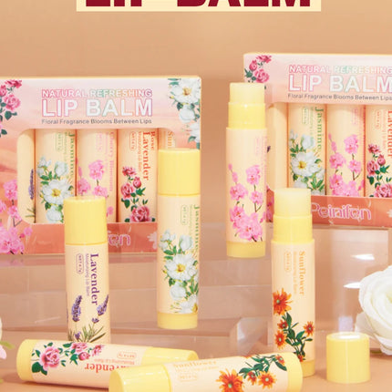 5PCS Deep Moisturizing Lip Balm Set Floral Fragrance Nourishing Lip Mask Lip Care to Reduce Lip Lines & Plump Lips