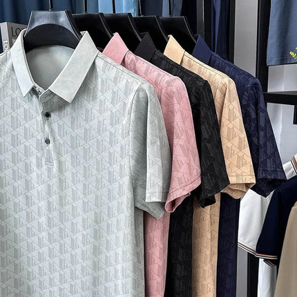 Men's Luxury Summer Short-Sleeved Polo Shirt Best Seller Jacquard Lapel Cool T-Shirt Ventilated Light Thin Leisure Men's Clothing Top