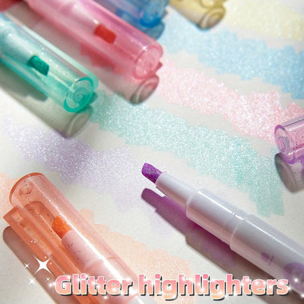 6pcs Glitter Shiny Highlighter Marker Pens, Sparkling Note-Taking Diary, School and Office Use, Back to School Essentials