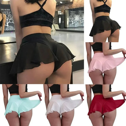 Sexy Sports Shorts High Waist Dance Skirt Shorts for Women Tennis Skirt Gym Short Girls Pantskirt Anti-Emptied Short Pants