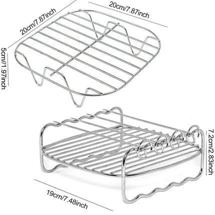 Air Fryer Universal Accessories Metal Oven Air Fryer Racks For Baking Stackable Grill Skewer Rack Fit All Airfryer 4.2Qt - 5.8Qt