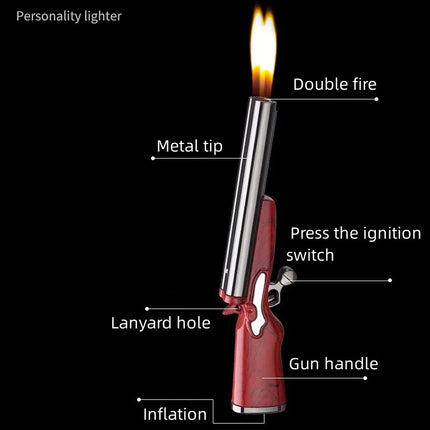 Metal Mini Gun Dual Fire Butane Gas Lighter Press Ignition Open Flame Smoking Accessories Gifts For Men Dropshipping Suppliers