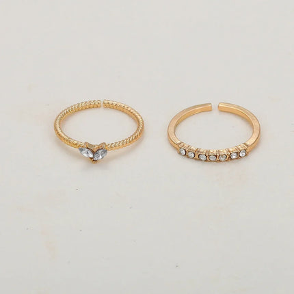 Fashion Heart Shape Zircon Rings Set for Women Girls Adjustable Minimalism Luxury Gold Color Twist Ring Wedding Jewelry