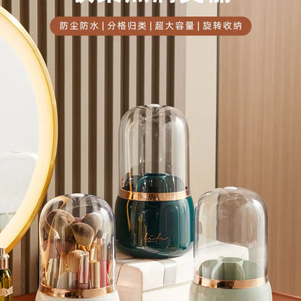 Luxury Light Makeup Brush Holder Dustproof Rotating Cup Organizer for Lipstick Eyebrow Pencil - Elegant Storage Solution