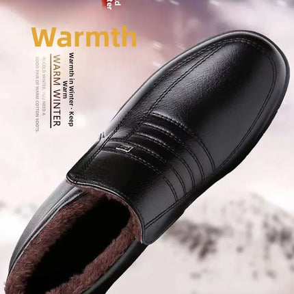 Men's Winter Thickened High-Top Cotton Shoes Warm Fleece Lined Leather Boots Anti-Slip Comfortable for Elderly And Dad