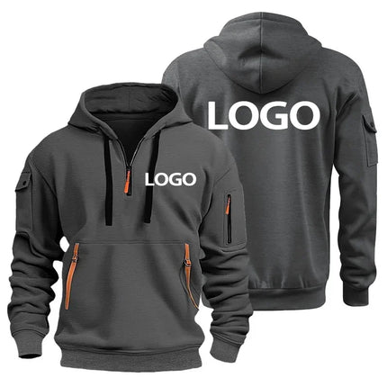 New European Men's Sports Sweater with Zipper and Arm Pockets, Customize Your Logo, Hooded Sweater Cover And