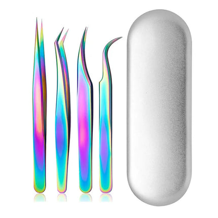 4PCS Lash Tweezers Set False Eyelash Extension Clip Pliers Eyebrow Tweezers For Hair Nail Art Soldering Lash Tongs Makeup Tools