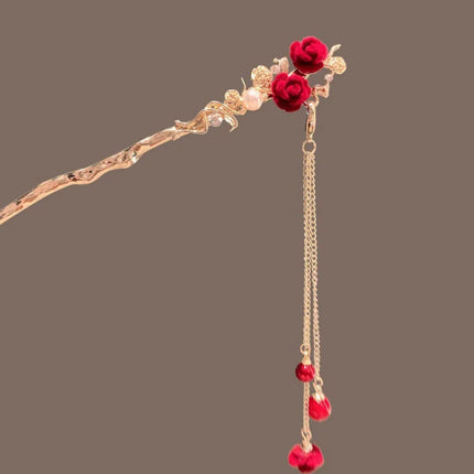 Rose Flower Hair Stick Tassel Hairpin Chinese Wedding Accessories Hairpin Hair Stick Female Hair Ornament Styling Tools